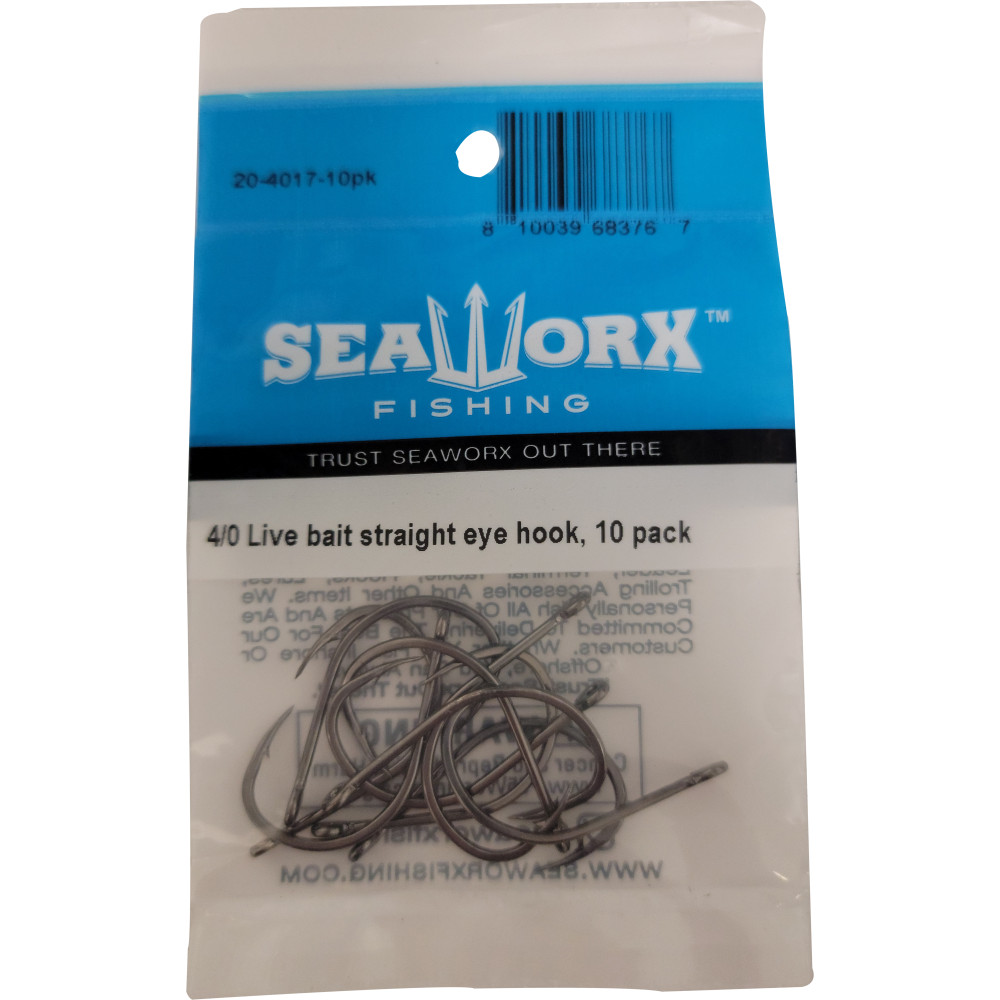 4/0 Live bait straight eye hook, 10pk