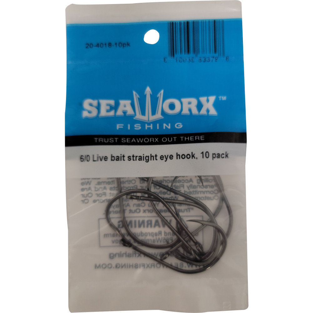 6/0 Live bait straight eye hook, 10pk