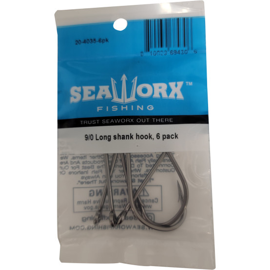 9/0 Long shank hook, 6pk