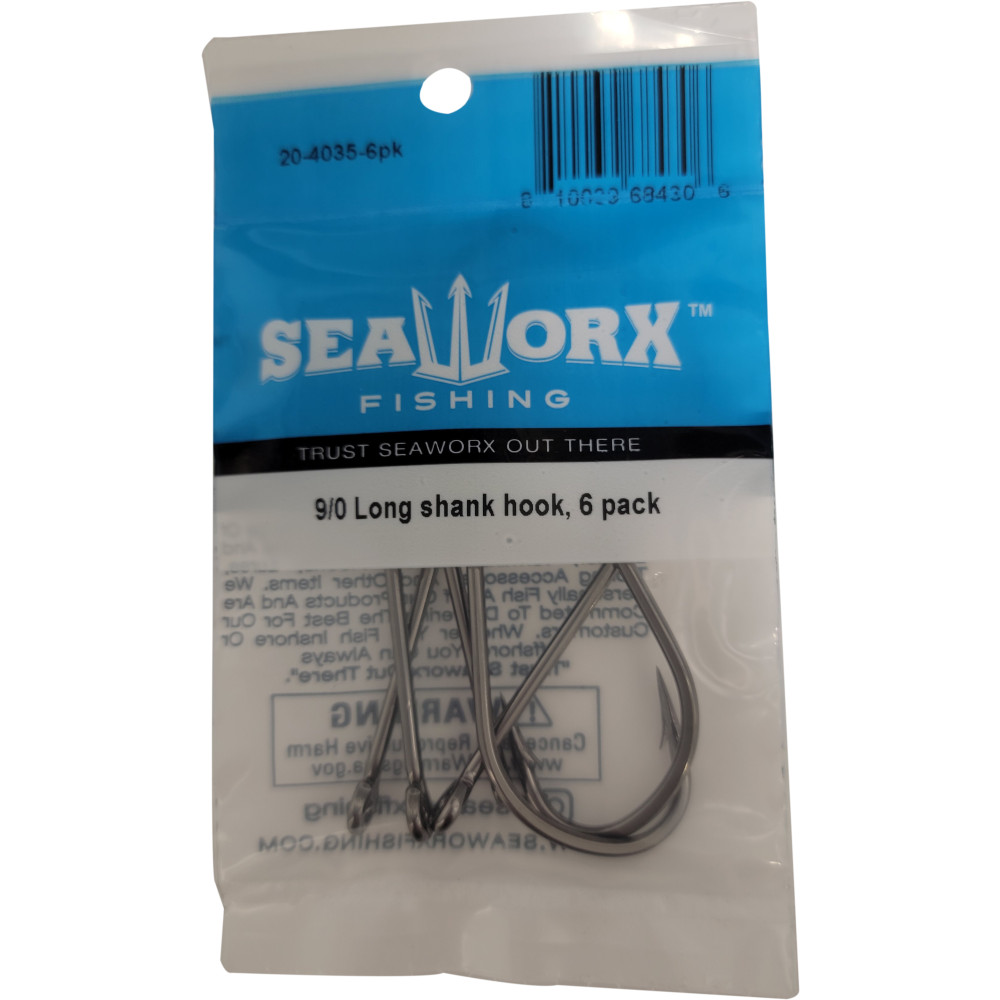 9/0 Long shank hook, 6pk